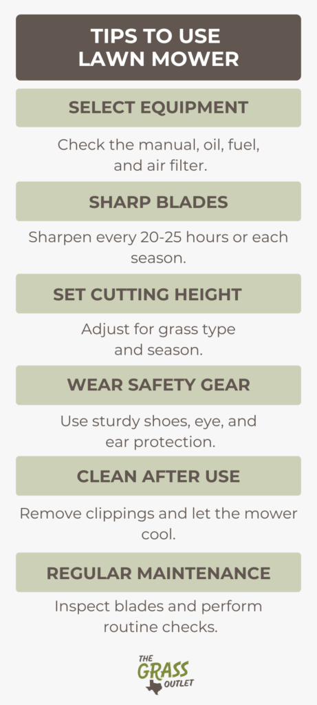 Visual showing tips on how to use the lawn mower